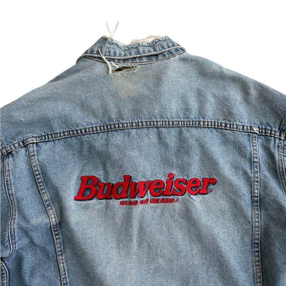 Vintage 90s Distressed Budweiser King of Beer Denim Jacket XL - Picture 9 of 13